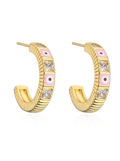 43249 Brass Cubic Zirconia Enamel Geometric Dainty Stud Earring