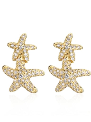 Brass Cubic Zirconia  Sea Star Vintage Cluster Earring