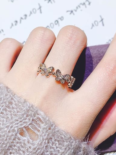 Copper +Cubic Zirconia White Bowknot Trend Stackable Ring/ Free Size Ring