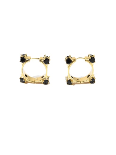 Brass Obsidian Geometric Minimalist Huggie Earring