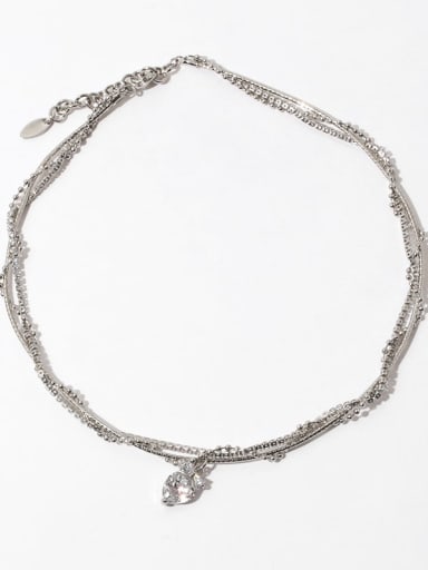 Brass Cubic Zirconia Heart Vintage Multi Strand Necklace
