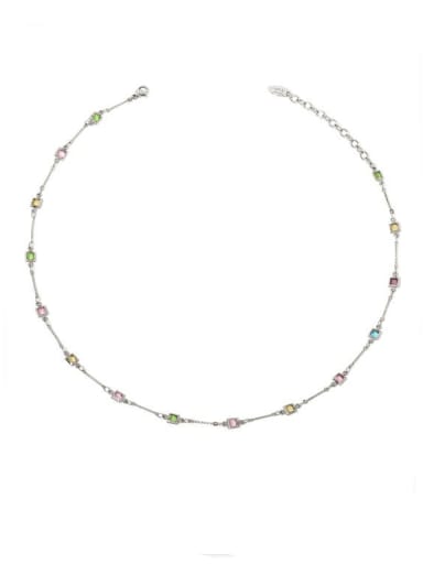 Platinum necklace Brass Cubic Zirconia Geometric Minimalist Link Bracelet