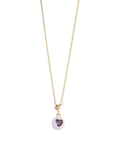 White Purple Zirconia Necklace Brass Enamel Minimalist Heart Earring and Necklace Set