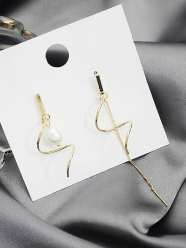 14K gold Copper Imitation Pearl Tassel Minimalist Drop Trend Korean Fashion Earring
