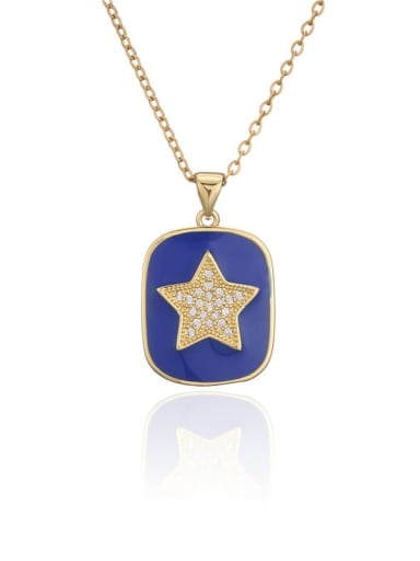 Brass Cubic Zirconia Rectangle Vintage Five-pointed star Necklace