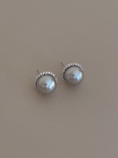 white gold Pearl Earrings Brass Imitation Pearl Geometric Minimalist Stud Earring