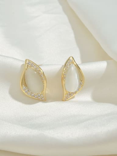 Brass Cats Eye Geometric Dainty Stud Earring
