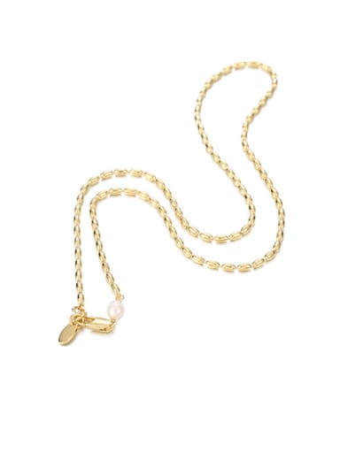 Brass Oval  Bead Minimalist Beaded Necklace
