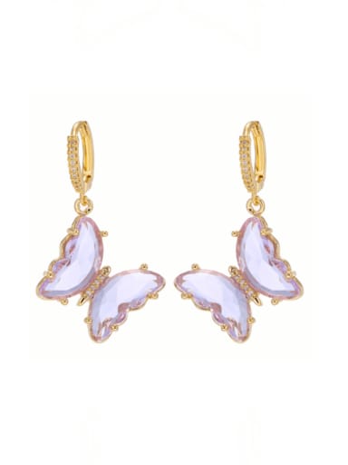 purple Brass Glass Stone Multi Color Butterfly Minimalist Huggie Earring