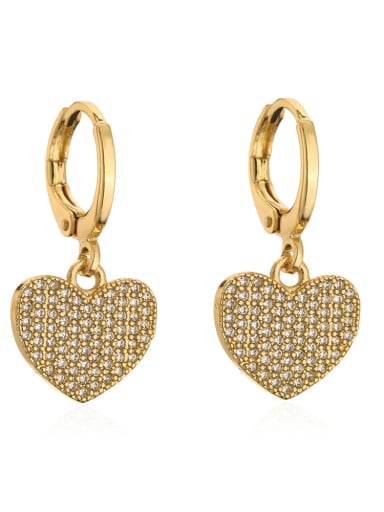 41363 Brass Cubic Zirconia Heart Vintage Huggie Earring