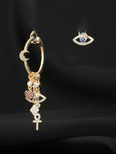 Brass Cubic Zirconia Asymmetrical    Heart Tassel Luxury Cluster Earring