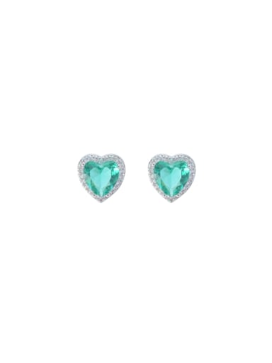 Brass Cubic Zirconia Green Heart Dainty Stud Earring