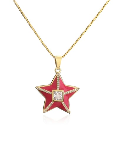 Brass Rhinestone Enamel Star Ethnic Five-pointed star Pedant Necklace