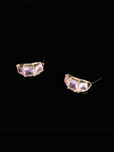pink Brass Cubic Zirconia Geometric Luxury Stud Earring