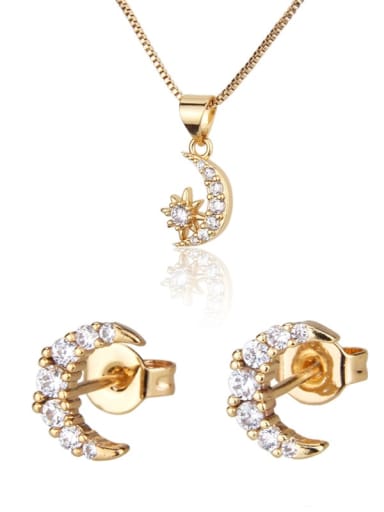 Brass Cubic Zirconia  Dainty Star Earring and Necklace Set