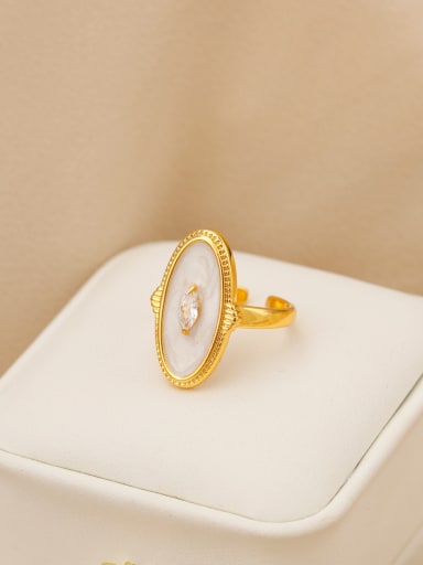 16K Gold Pearl Light White [Open Ring] Brass Enamel Round Trend Band Ring