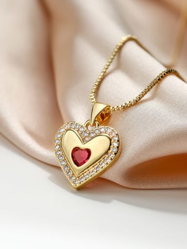 23546 Brass Cubic Zirconia Heart Dainty Necklace