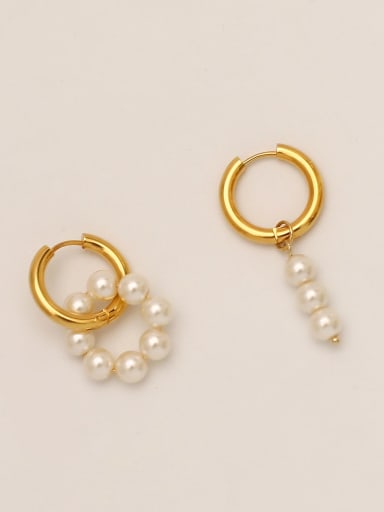 Brass Imitation Pearl Asymmetry Geometric Vintage Drop Trend Korean Fashion Earring