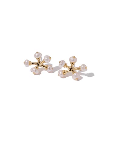 Brass Imitation Pearl Tree Minimalist Stud Earring