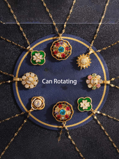 custom Copper Cubic Zirconia Flower Trend (Rotating Pendant) Necklace(Rotating Pendant)