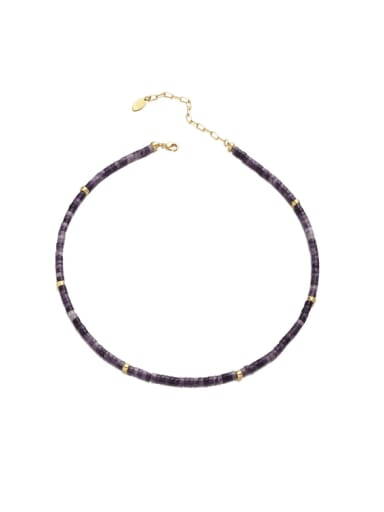Purple natural stone Brass Natural Stone Geometric Vintage Necklace