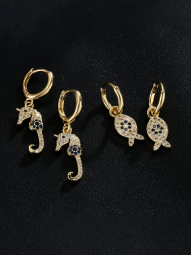 Brass Cubic Zirconia Fish Seahorse Vintage Huggie Earring