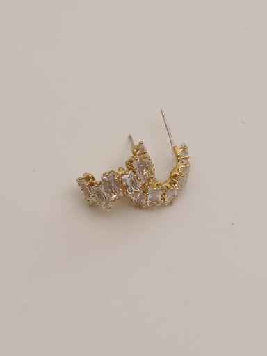 14K gold Brass Cubic Zirconia Geometric Vintage Stud Trend Korean Fashion Earring