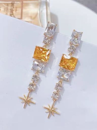 yellow Brass Cubic Zirconia Geometric Luxury Cluster Earring
