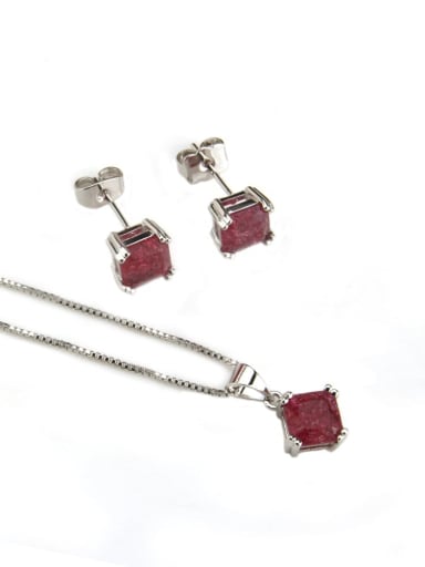 Brass Square Cubic Zirconia Earring and Necklace Set