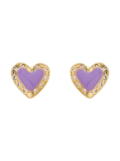 purple Brass Enamel Heart Minimalist Stud Earring