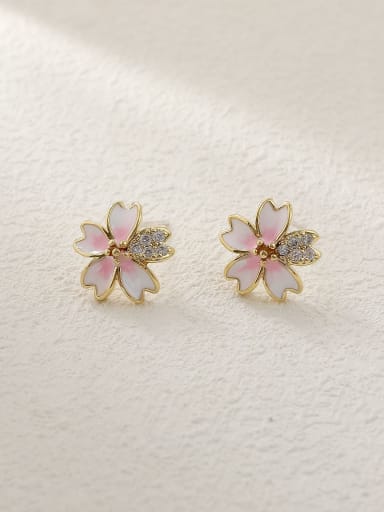 Brass Enamel Heart Flower Cute Stud Trend Korean Fashion Earring