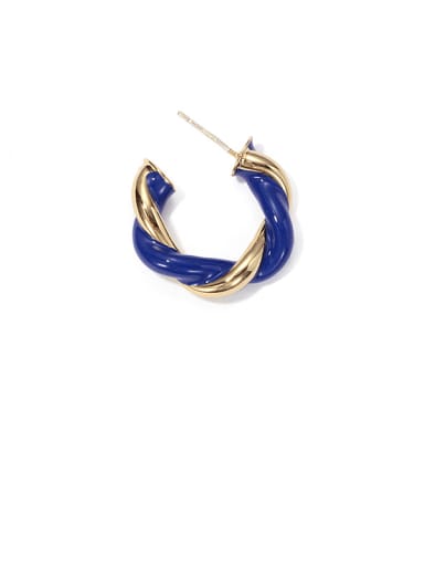 Single  blue +gold Brass Enamel Minimalist Single Earring