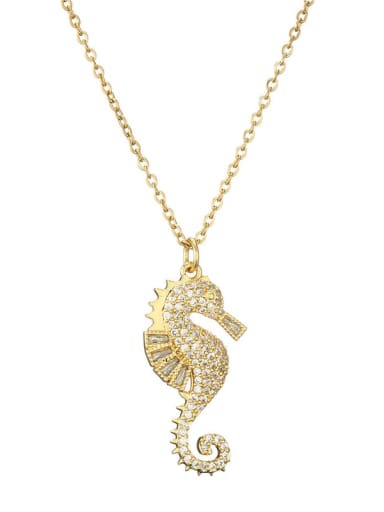 Brass Cubic Zirconia  Vintage Seahorse Pendant Necklace