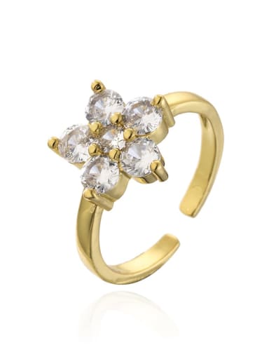 12278 Brass Cubic Zirconia Flower Vintage Band Ring
