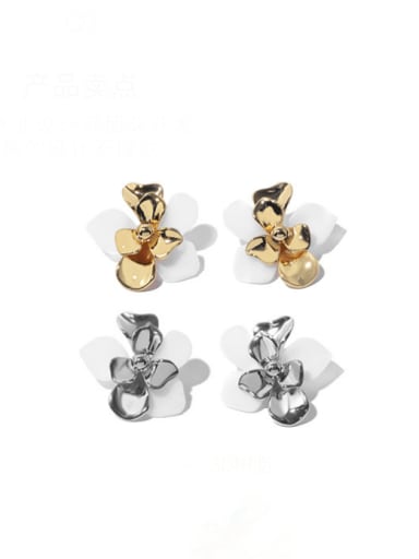 Brass Resin Flower Vintage Stud Earring