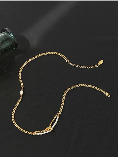 Brass Imitation Pearl  Minimalist Hollow Chain Necklace