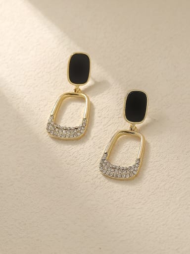14K gold+ zircon Brass Rhinestone Enamel Geometric Vintage Drop Trend Korean Fashion Earring