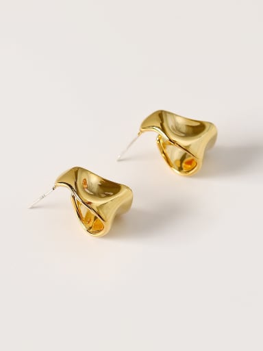 18K  gold Brass Smooth Irregular Vintage Stud Trend Korean Fashion Earring