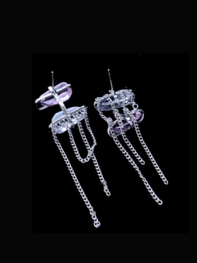 Brass Asymmetric imitation crystal Tassel Minimalist Threader Earring