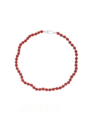 Red agate Brass Bead Enamel Geometric Hip Hop Beaded Necklace