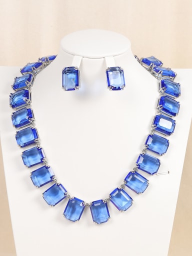 Blue necklace Brass Glass Stone Geometric Minimalist Necklace