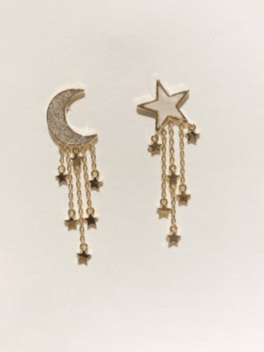Brass Shell Moon Star  Tassel Vintage Drop Earring