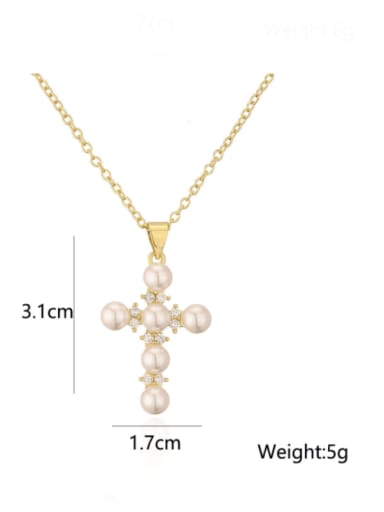 21995 Brass Cubic Zirconia Cross Vintage Regligious Necklace