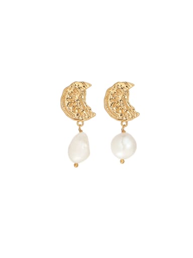 Brass Imitation Pearl Moon Minimalist Drop Earring