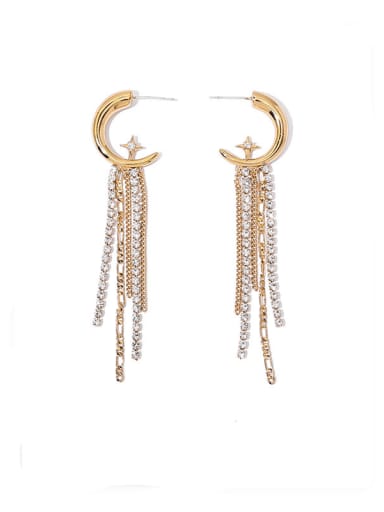 Brass Star Moon Tassel Vintage Threader Earring