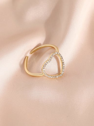 14k Gold Brass Cubic Zirconia Heart Minimalist Band Ring