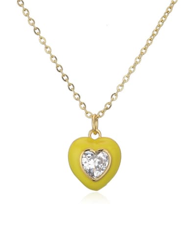 Brass Rhinestone Enamel  Trend Heart Pendant Necklace