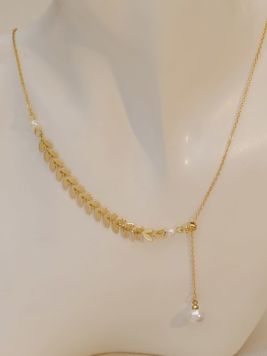 Brass Imitation Pearl Wheatear Minimalist Necklace