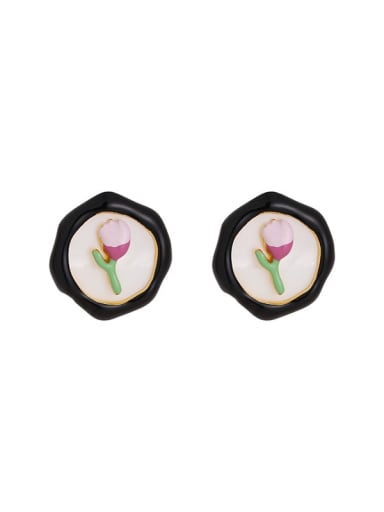 Black border style (sold in pairs) Brass Enamel Flower Cute Stud Earring