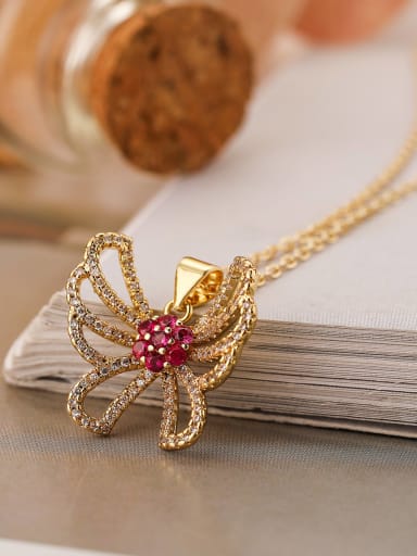 23949 Brass Cubic Zirconia Butterfly Vintage Necklace